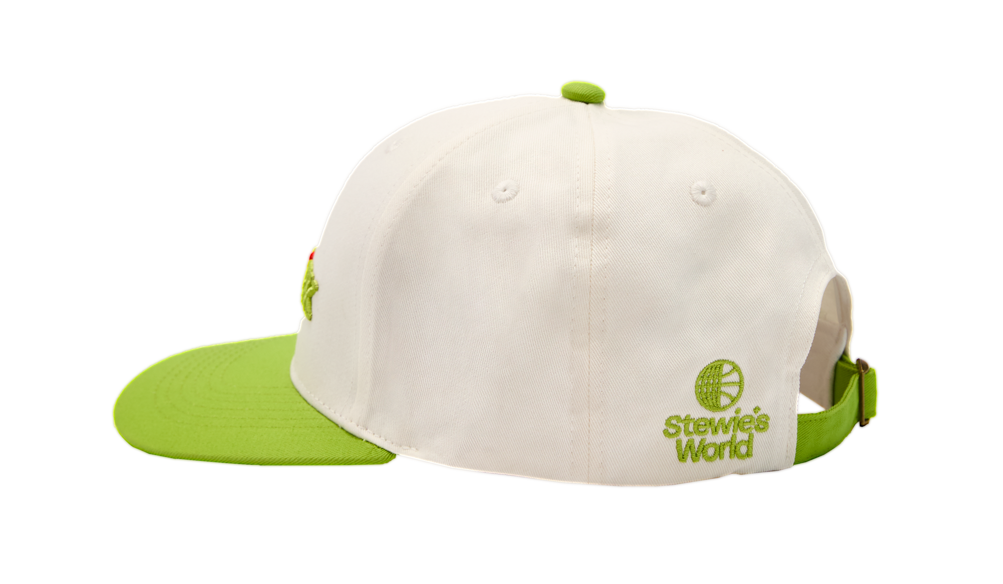 White and green cap with 'Stewie's World' logo 